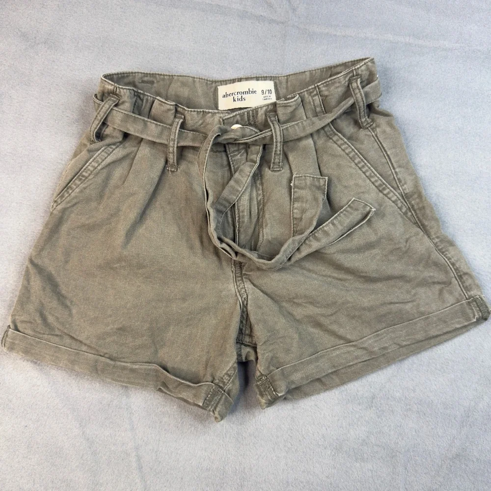 Abercrombie Kids Girls Olive Green Paperbag Waist Tie Shorts Size 9/10